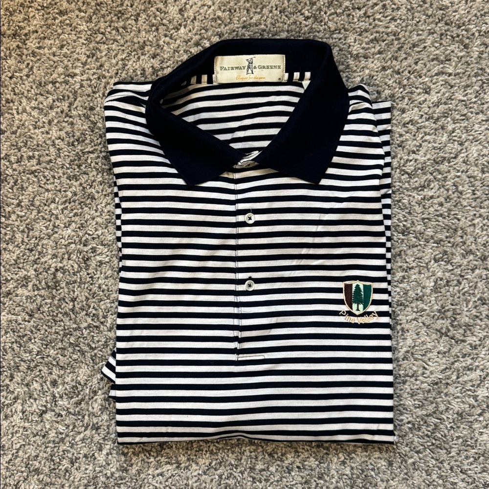 Fairway & Greene Men’s Pine Valley Navy/White Striped Polo Shirt, 100% Cotton XL